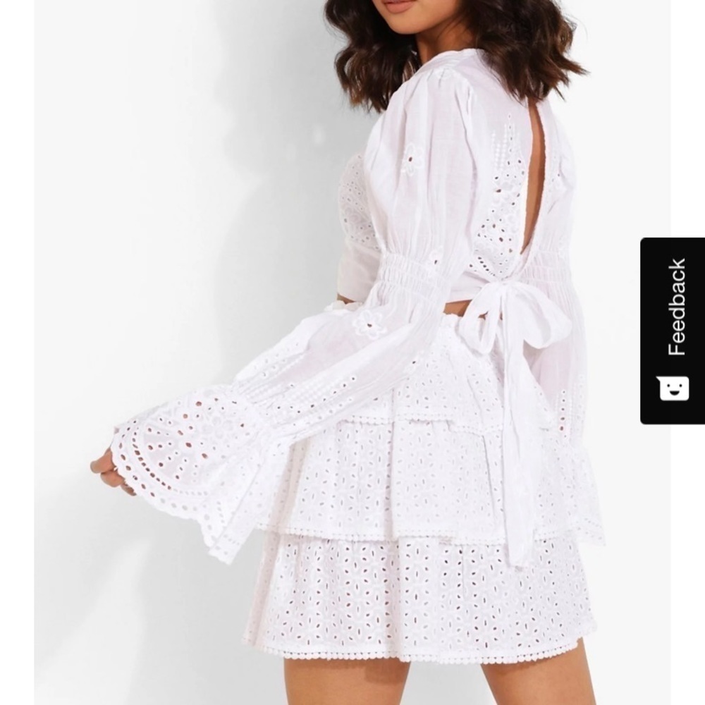 White Eyelet Puff Sleeve Detail Crop Top size 4 boho Y2K - Picture 4 of 5